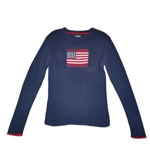 Vintage Y2K Polo Jeans Ralph Lauren American Flag Ribbed Long Sleeve Sweater -XL
